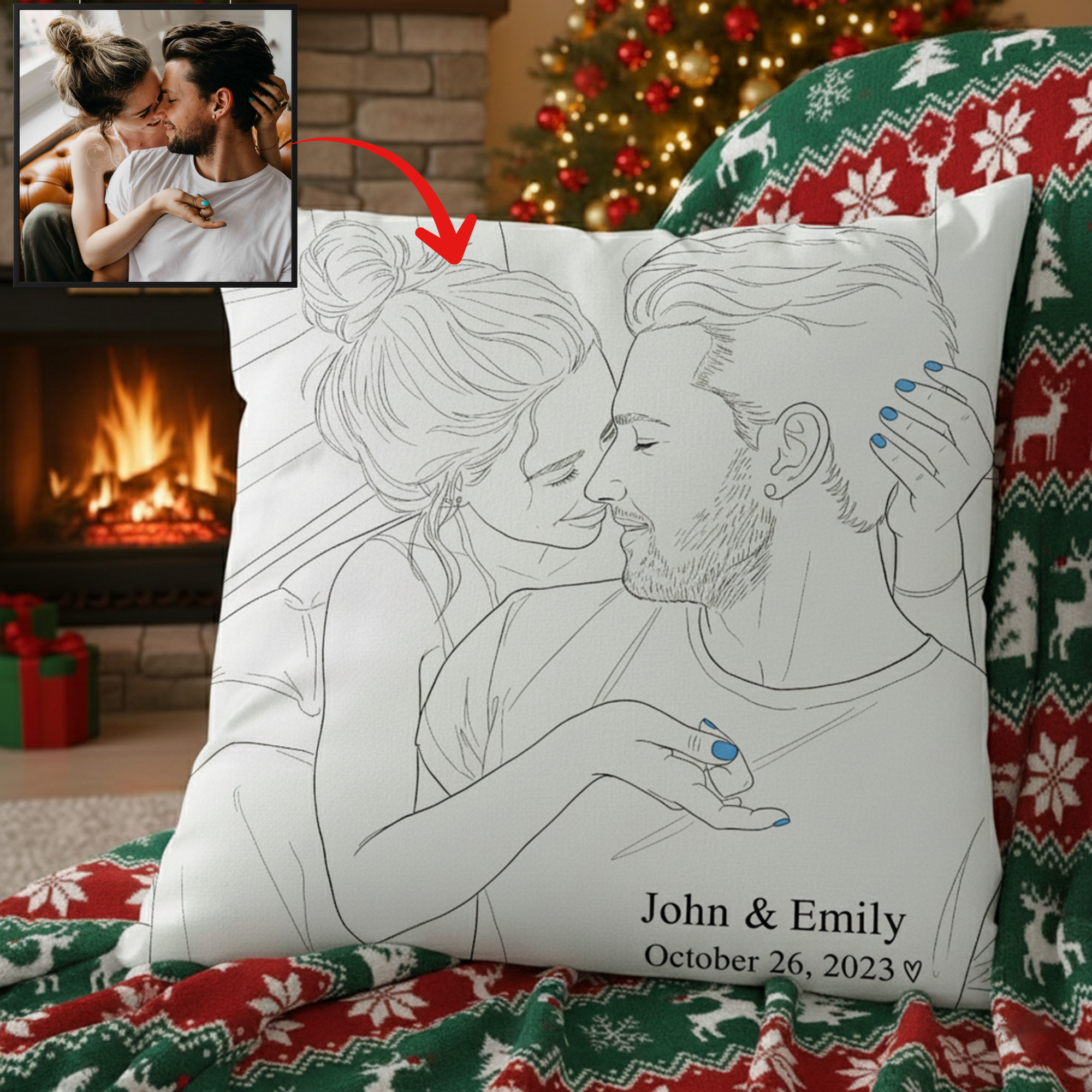 Personalized Line Art Couple Pillow Romantic Minimal Design