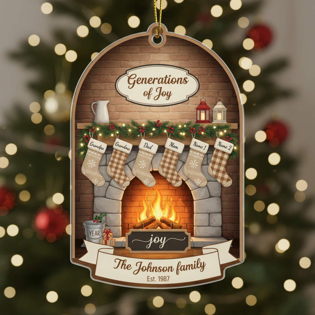 Family Fireplace Personalized Acrylic Ornament