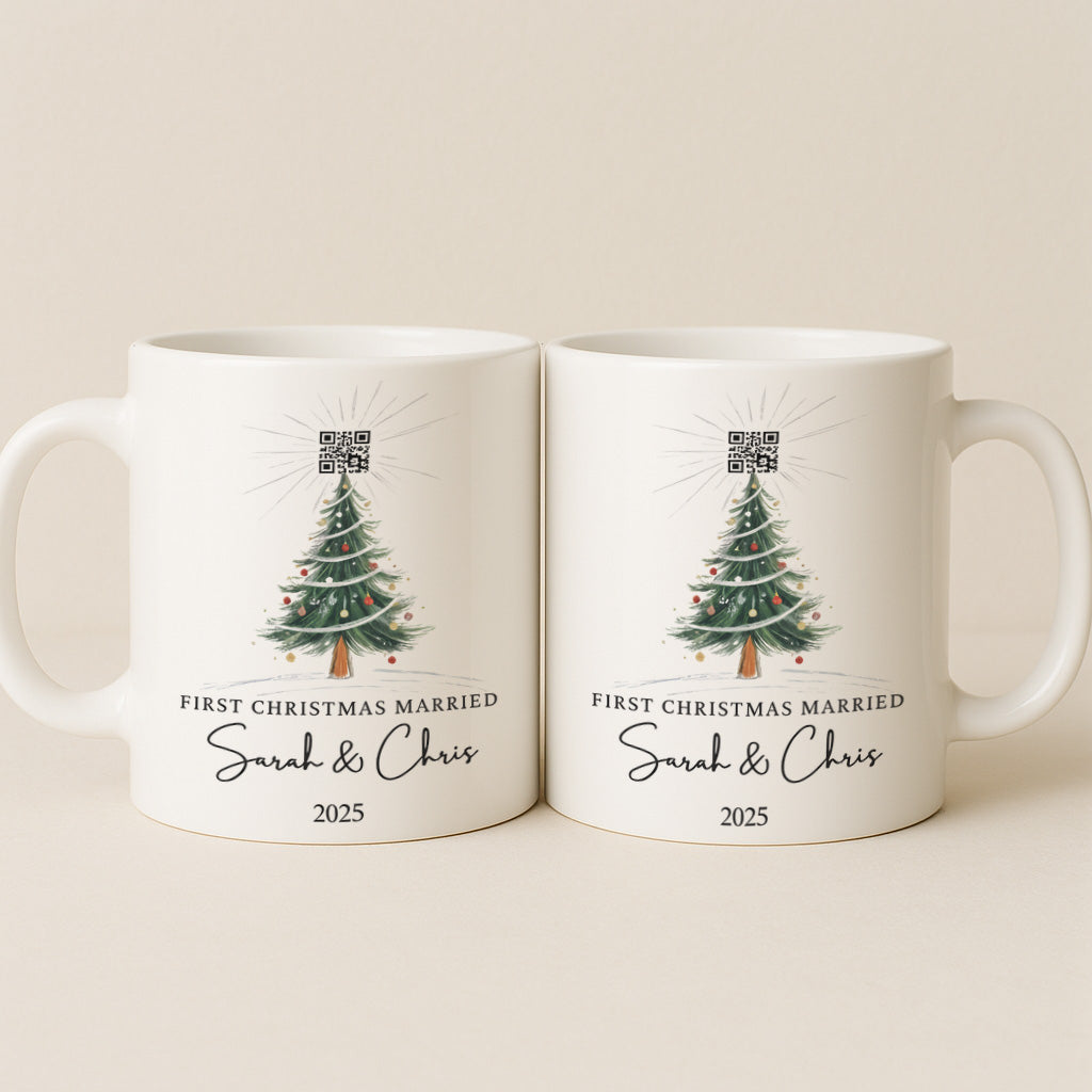 Personalized  First Christmas Married Couple QR Mug