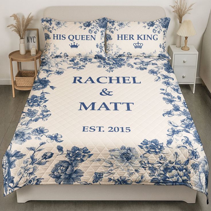 Personalized Couple Anniversary Gift Quilted Bedding Set