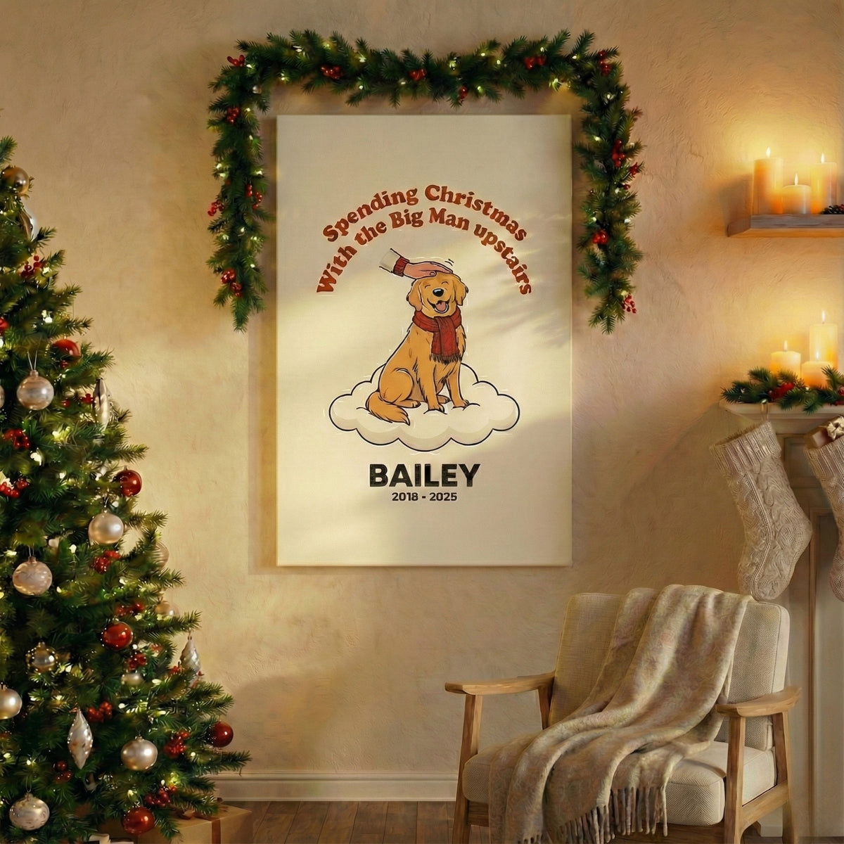 Christmas Dog Memorial Canvas/ Poster- Spending the Holidays with the Angels