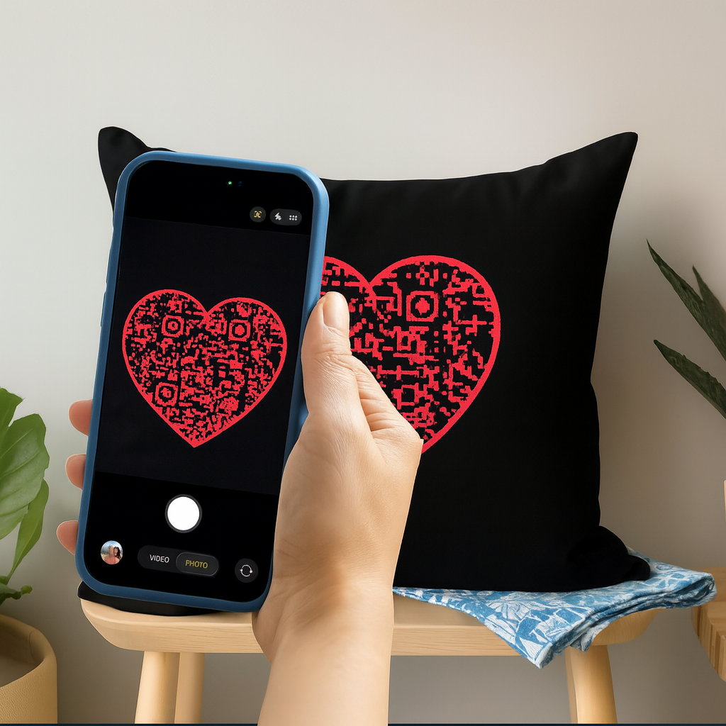Love Hug Quote Interactive QR Throw Pillow Heartfelt Edition