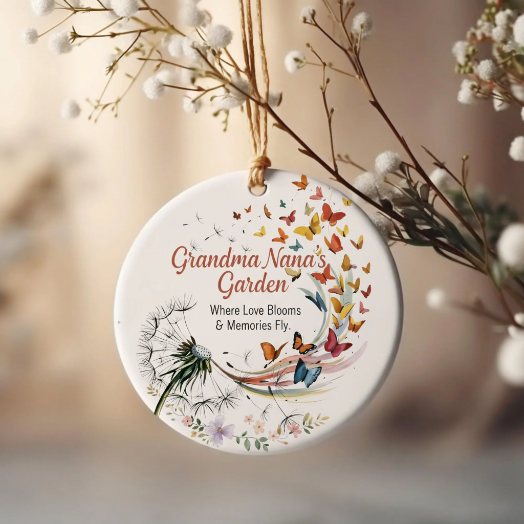 Butterfly Garden Ceramic Ornament for Grandma or Nana – Personalized Name Memory Keepsake