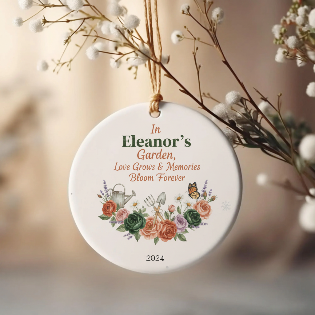 Floral Garden Ceramic Ornament for Grandma – Personalized Name and Year Memory Keepsake