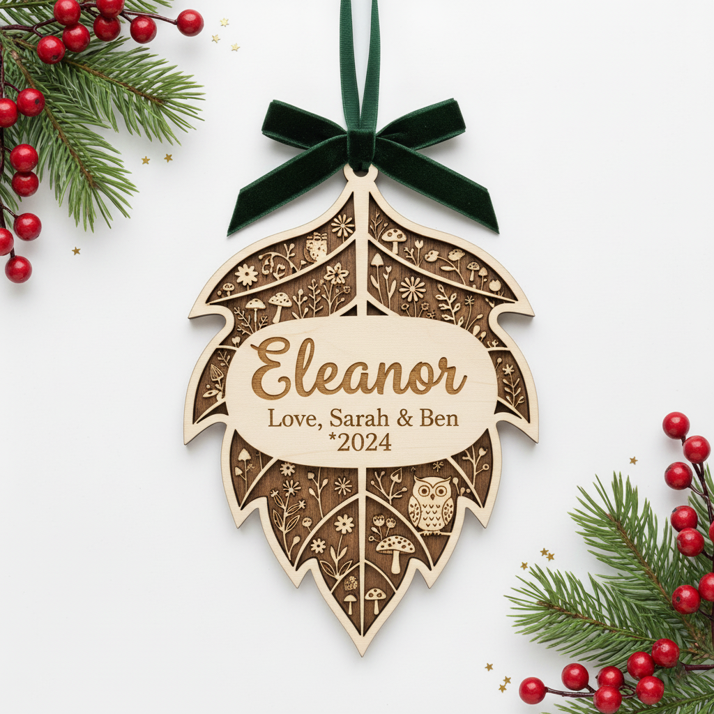 Leaf Garden Wooden Ornament for Grandma – Personalized Name Grandkids and Year Keepsake