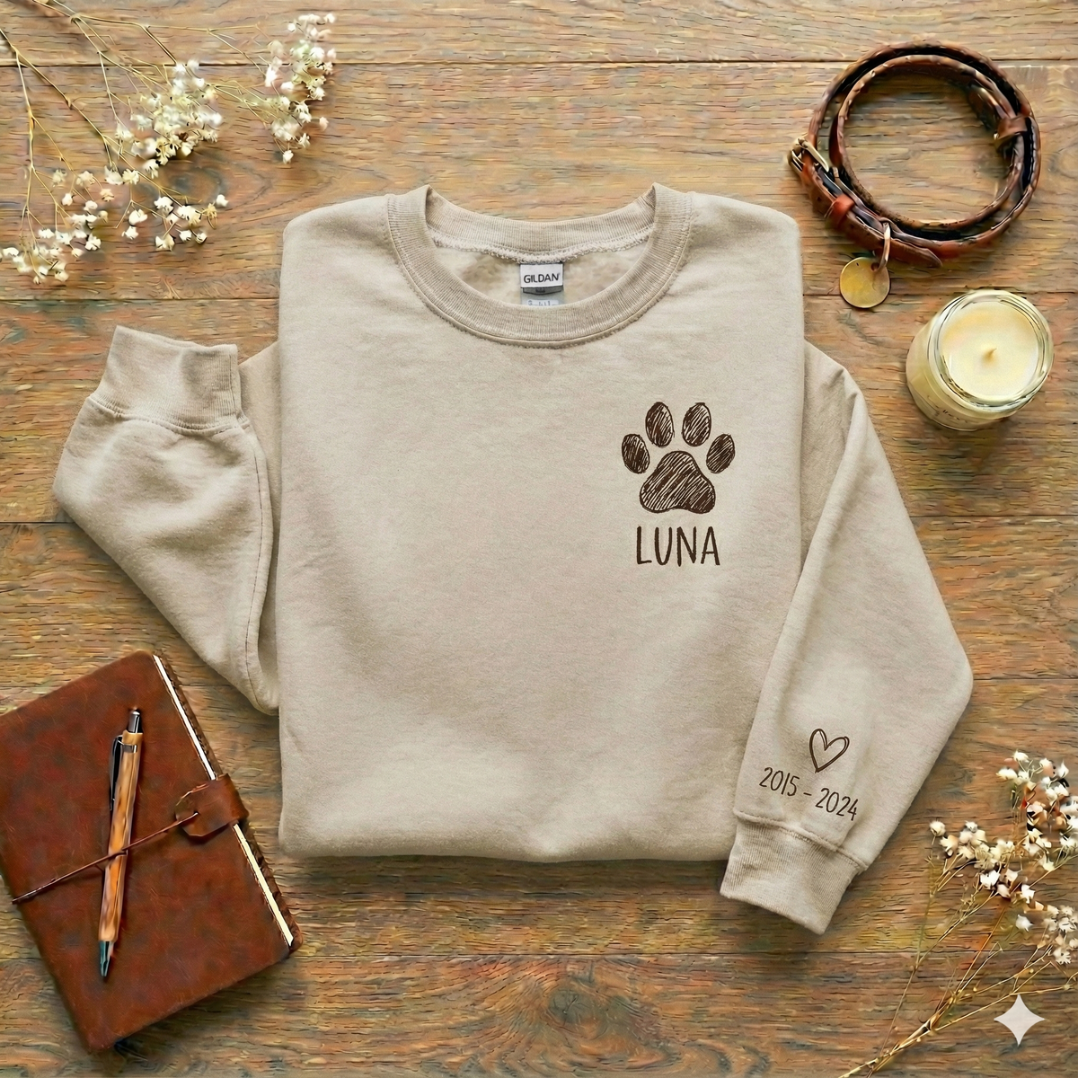 Personalized Dog Memorial Sweatshirt – Paw Print Name & Years