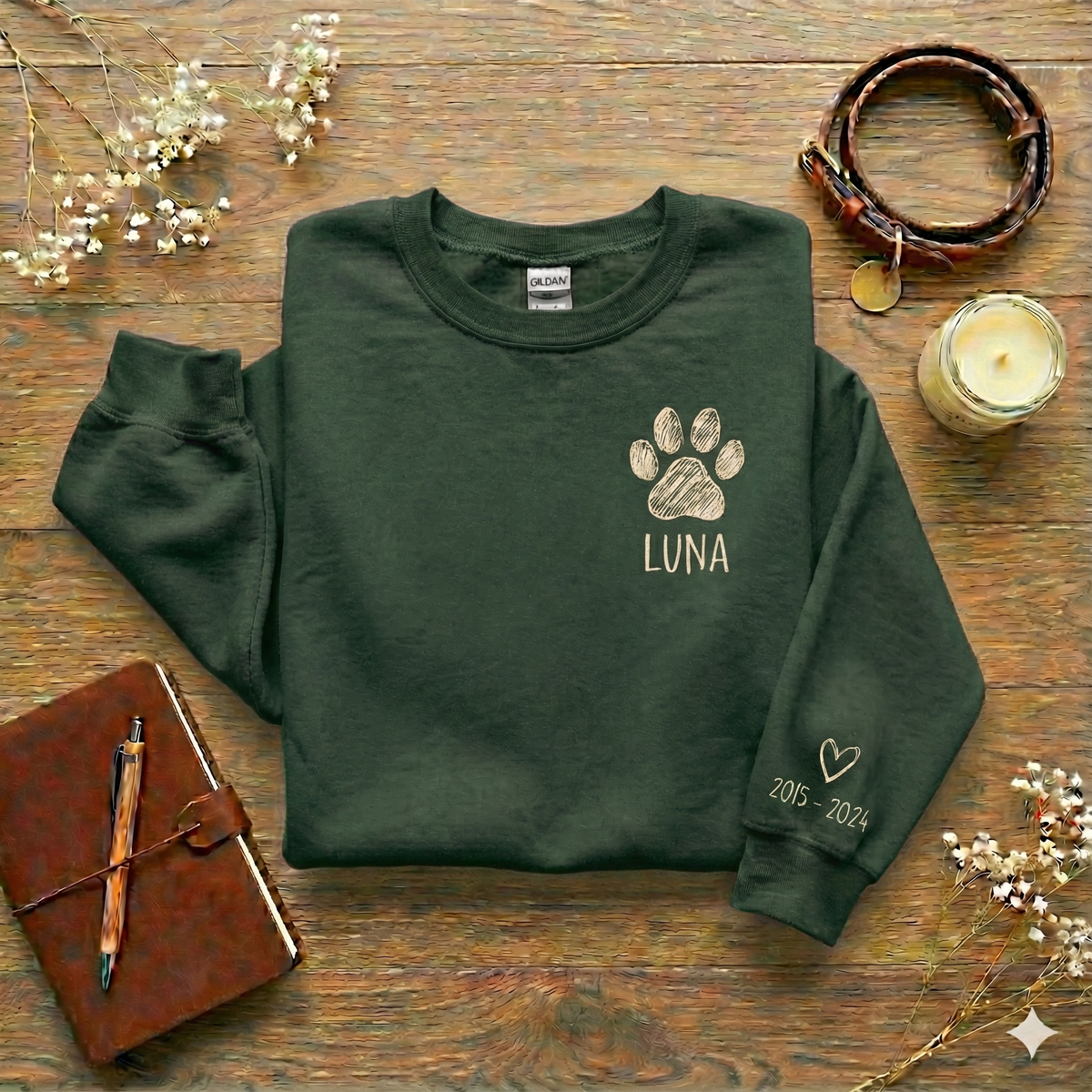 Personalized Dog Memorial Sweatshirt – Paw Print Name & Years