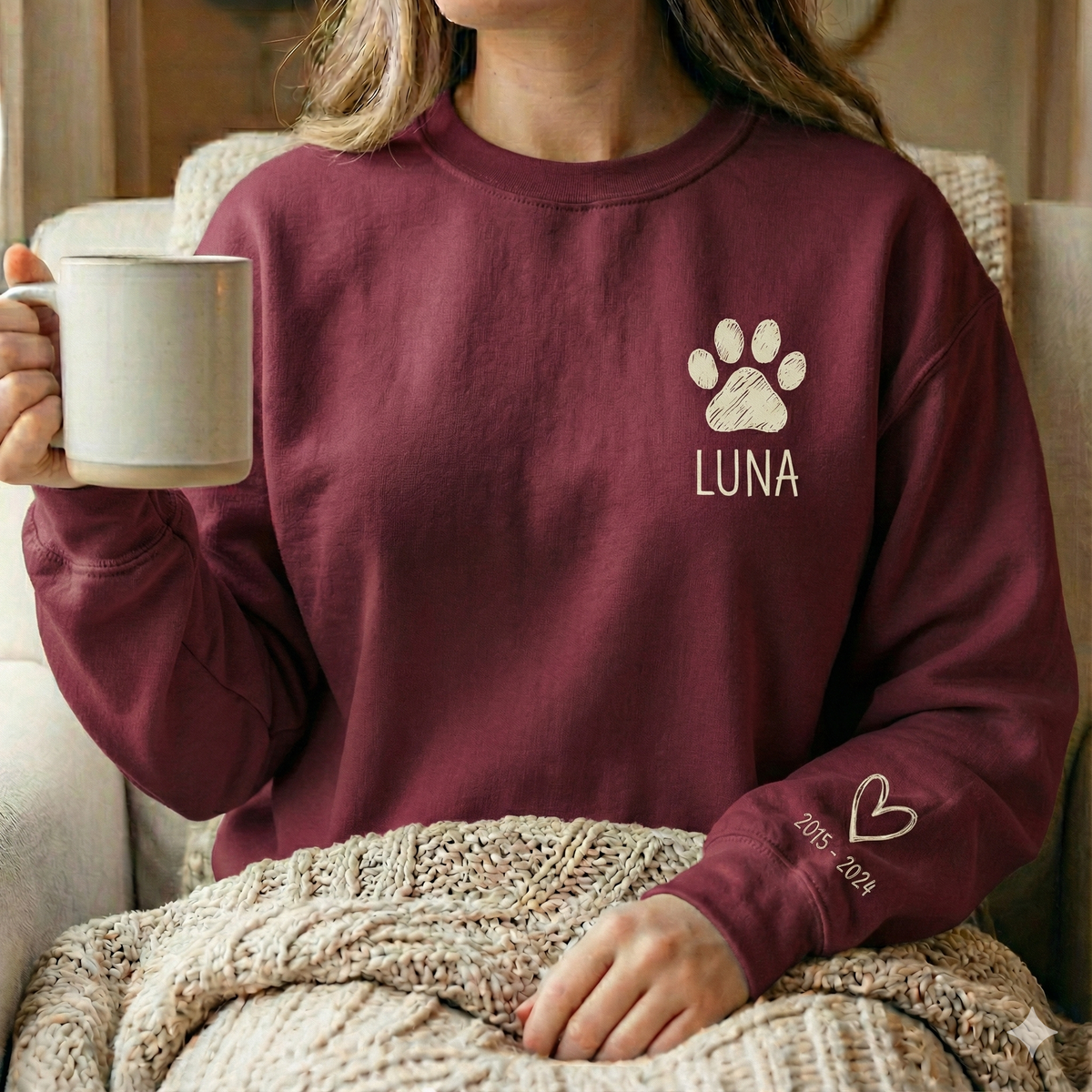 Personalized Dog Memorial Sweatshirt – Paw Print Name & Years