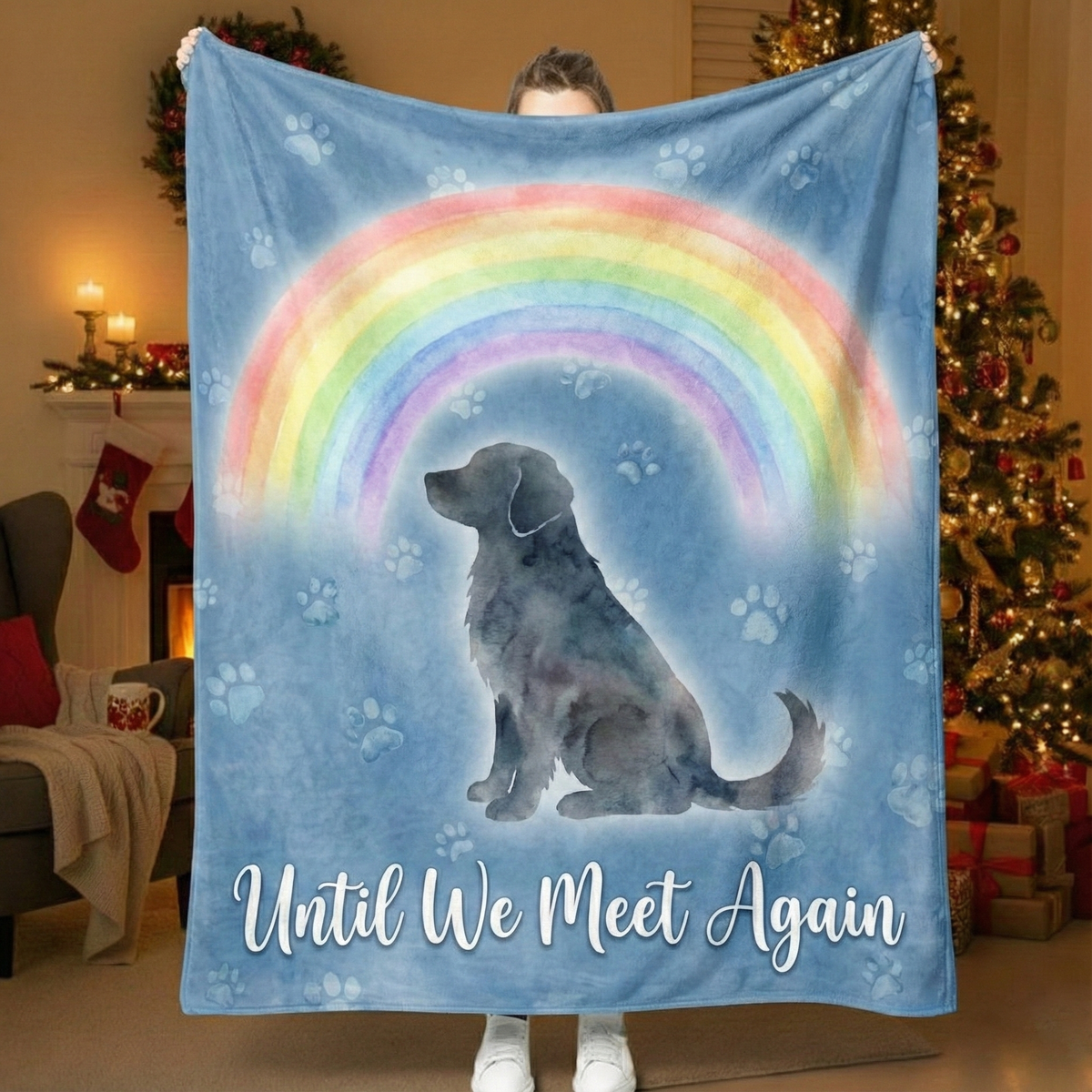 Rainbow Bridge Dog Memorial Blanket - "Until We Meet Again" Custom Gift
