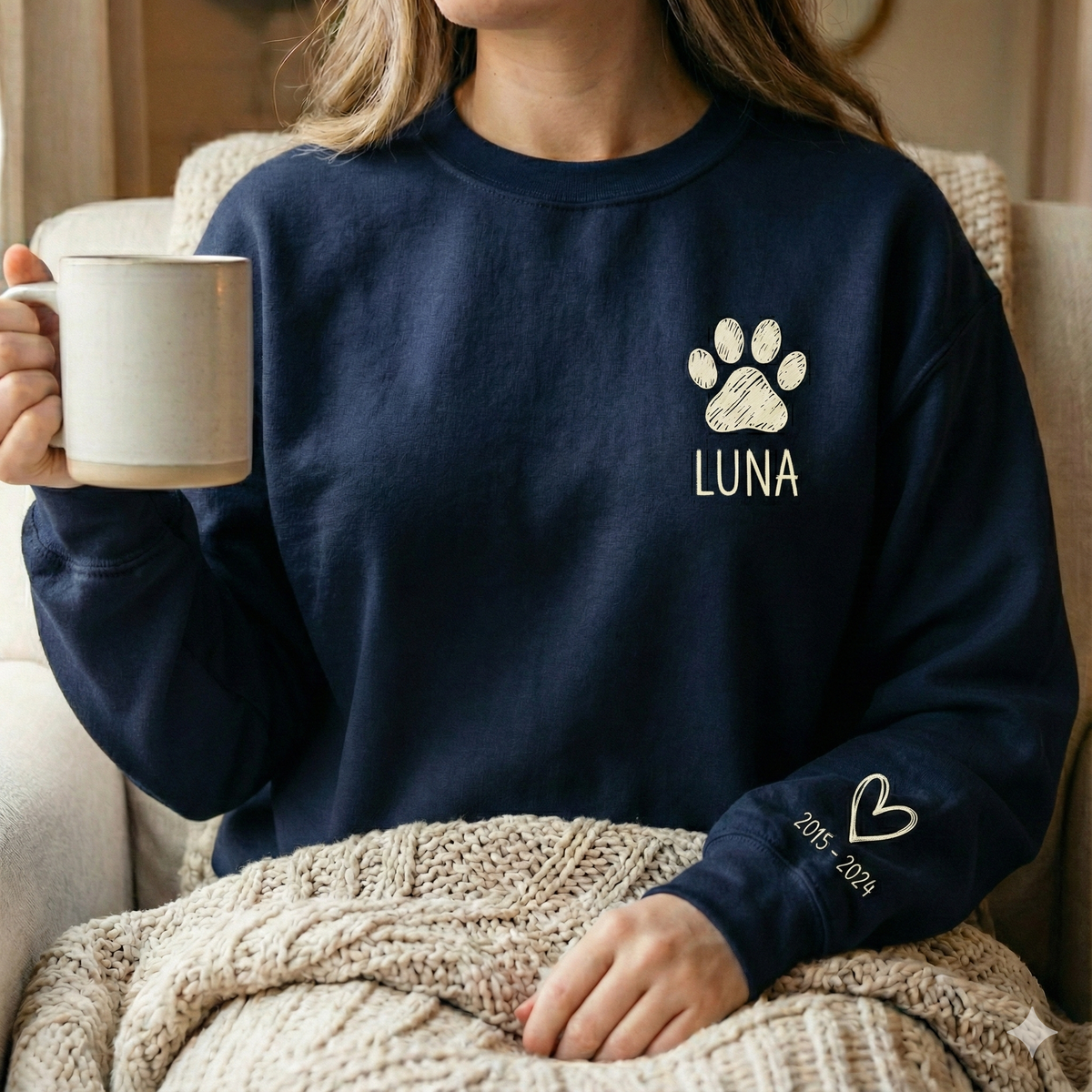 Personalized Dog Memorial Sweatshirt – Paw Print Name & Years