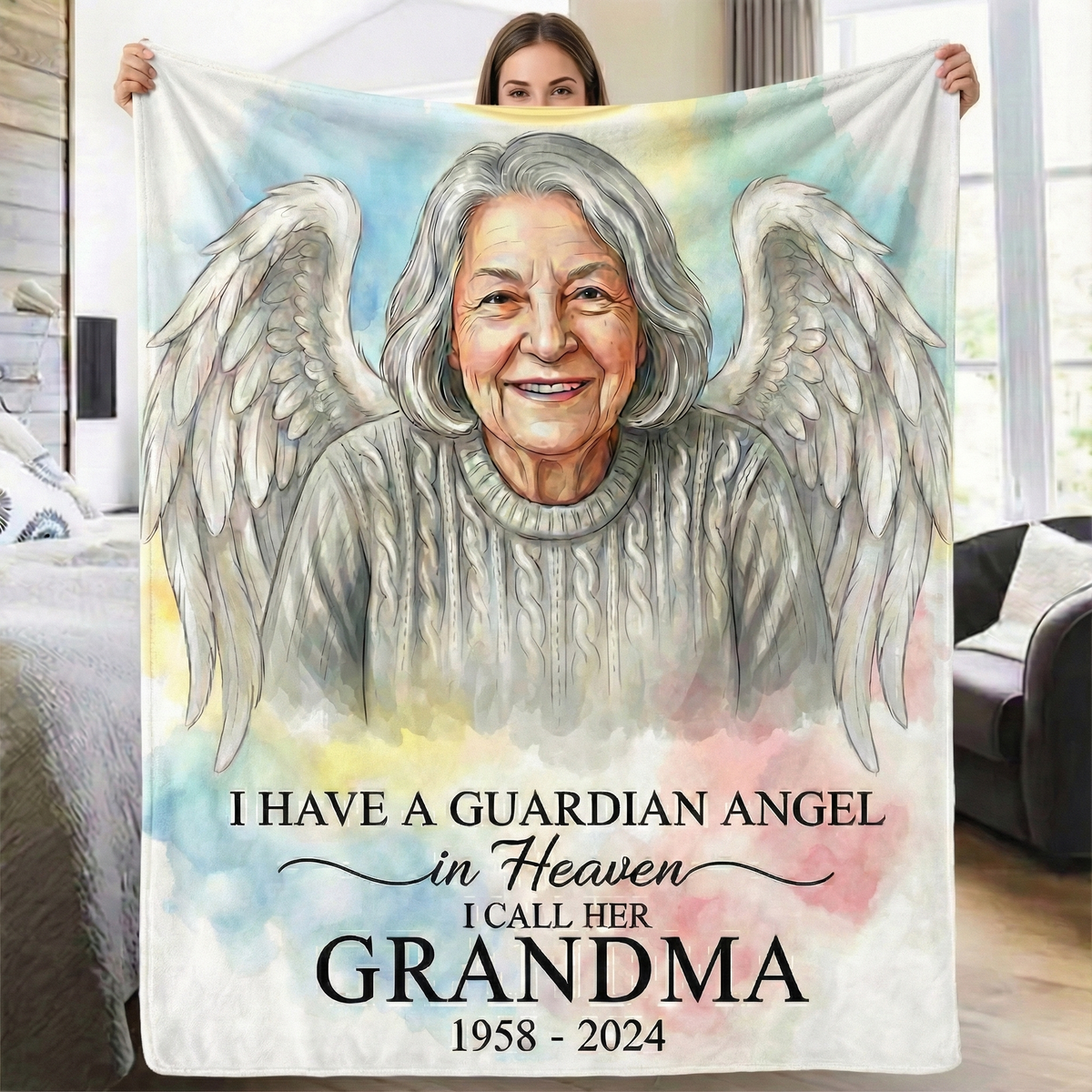Personalized Grandma Memorial Photo Blanket | Sympathy Gift