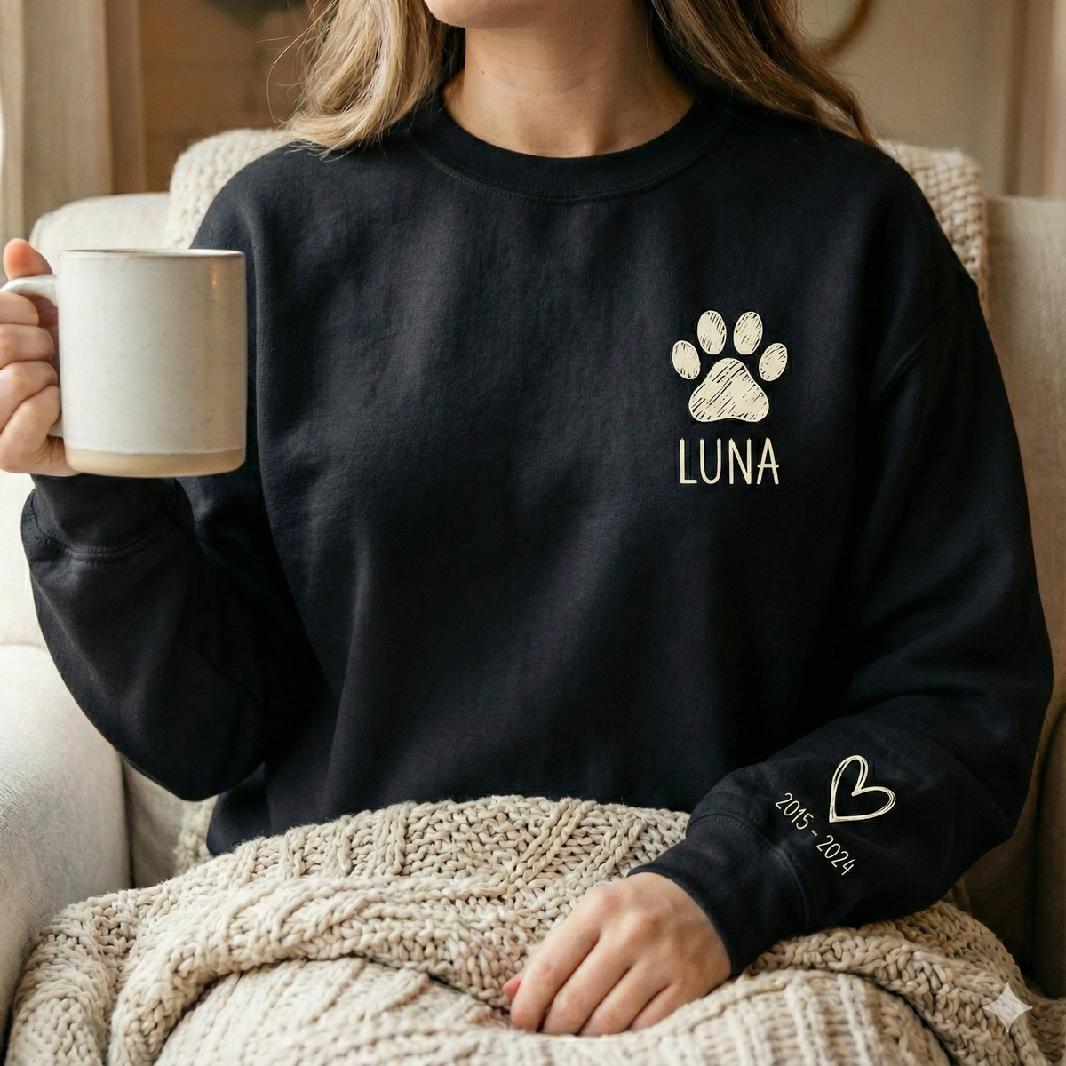 Personalized Dog Memorial Sweatshirt – Paw Print Name & Years