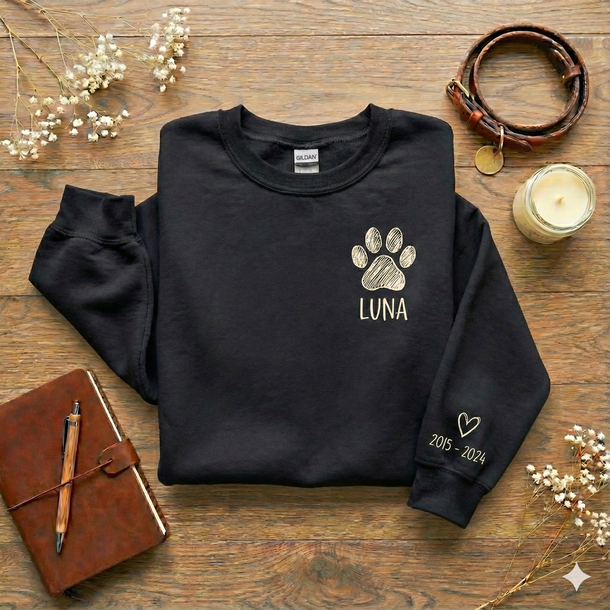 Personalized Dog Memorial Sweatshirt – Paw Print Name & Years