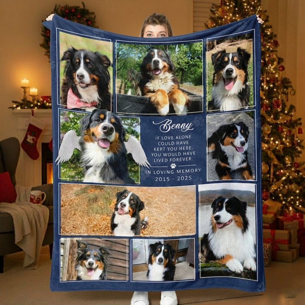 Custom Pet Photo Memorial Blanket - Personalized Dog Loss Keepsake Gift