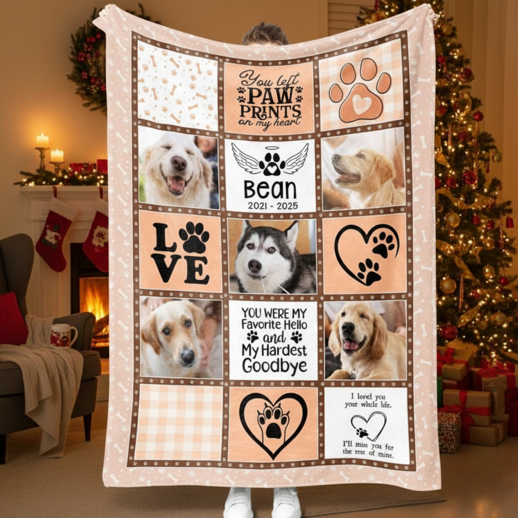 Personalized Pet Memorial Photo Blanket - Custom Name, Date & Quote Keepsake