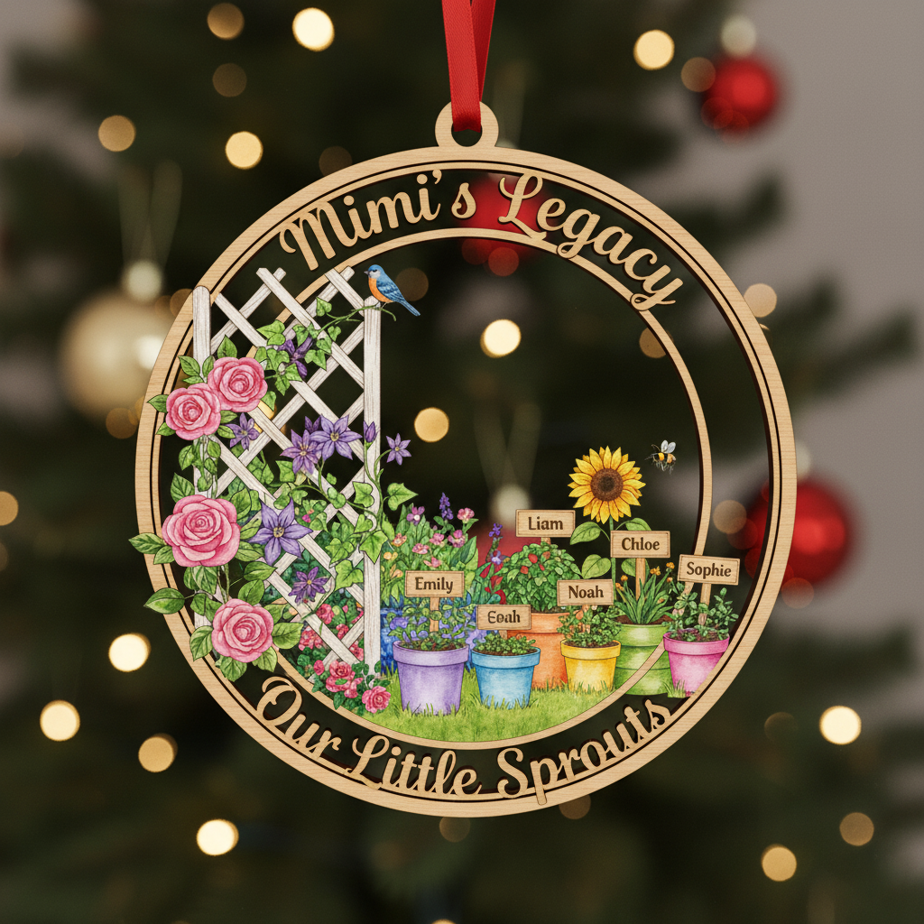 Garden Legacy Wooden Ornament for Grandma or Nana – Personalized Grandkids Name Flower Pot Keepsake