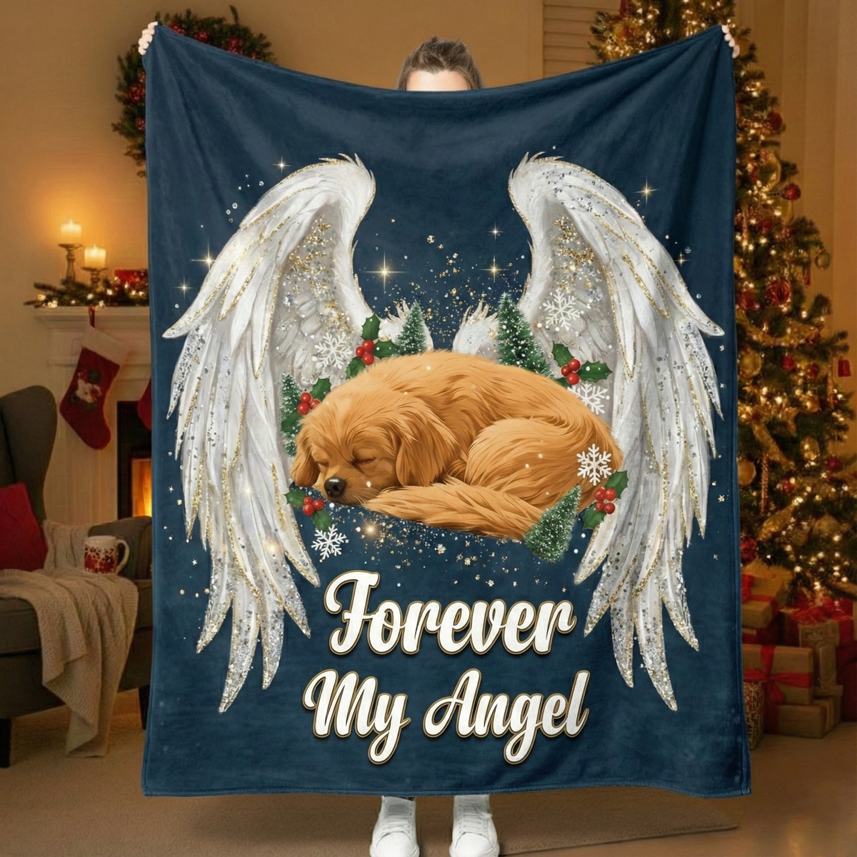 "Forever My Angel" Personalized Pet Memorial Blanket - Giant Angel Wings Throw