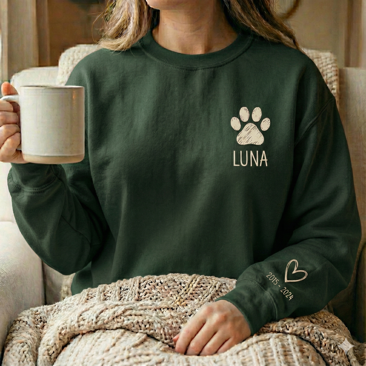 Personalized Dog Memorial Sweatshirt – Paw Print Name & Years