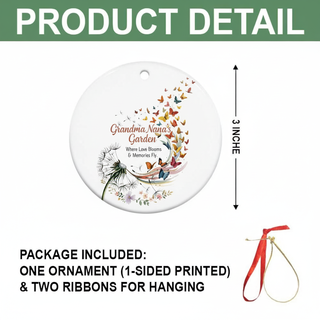 Floral Garden Ceramic Ornament for Grandma – Personalized Name and Year Memory Keepsake