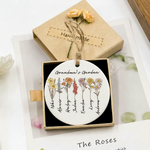 Birth Flower Ceramic Ornament for Grandma – Personalized Grandkids Name Garden Keepsake