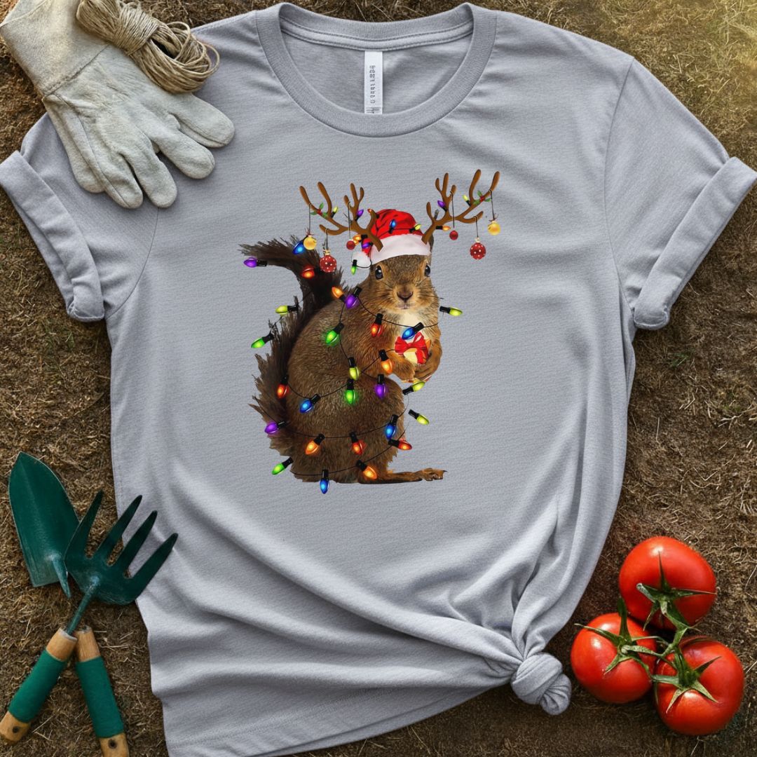 The “Christmas Squirrel” Shirt, T-Shirt for Gardeners & Plant Lovers