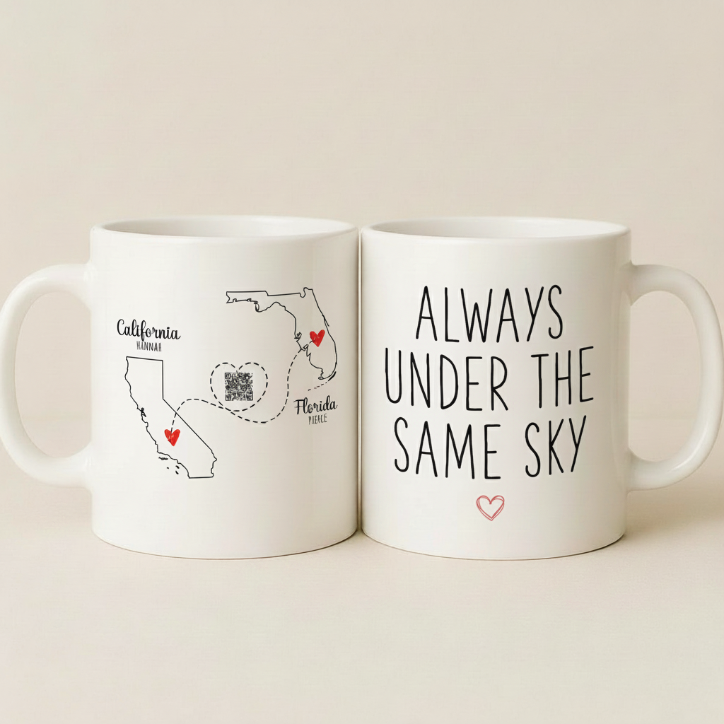 Personalized Names with Always Under The Same Sky Long Distance Couple QR Mug
