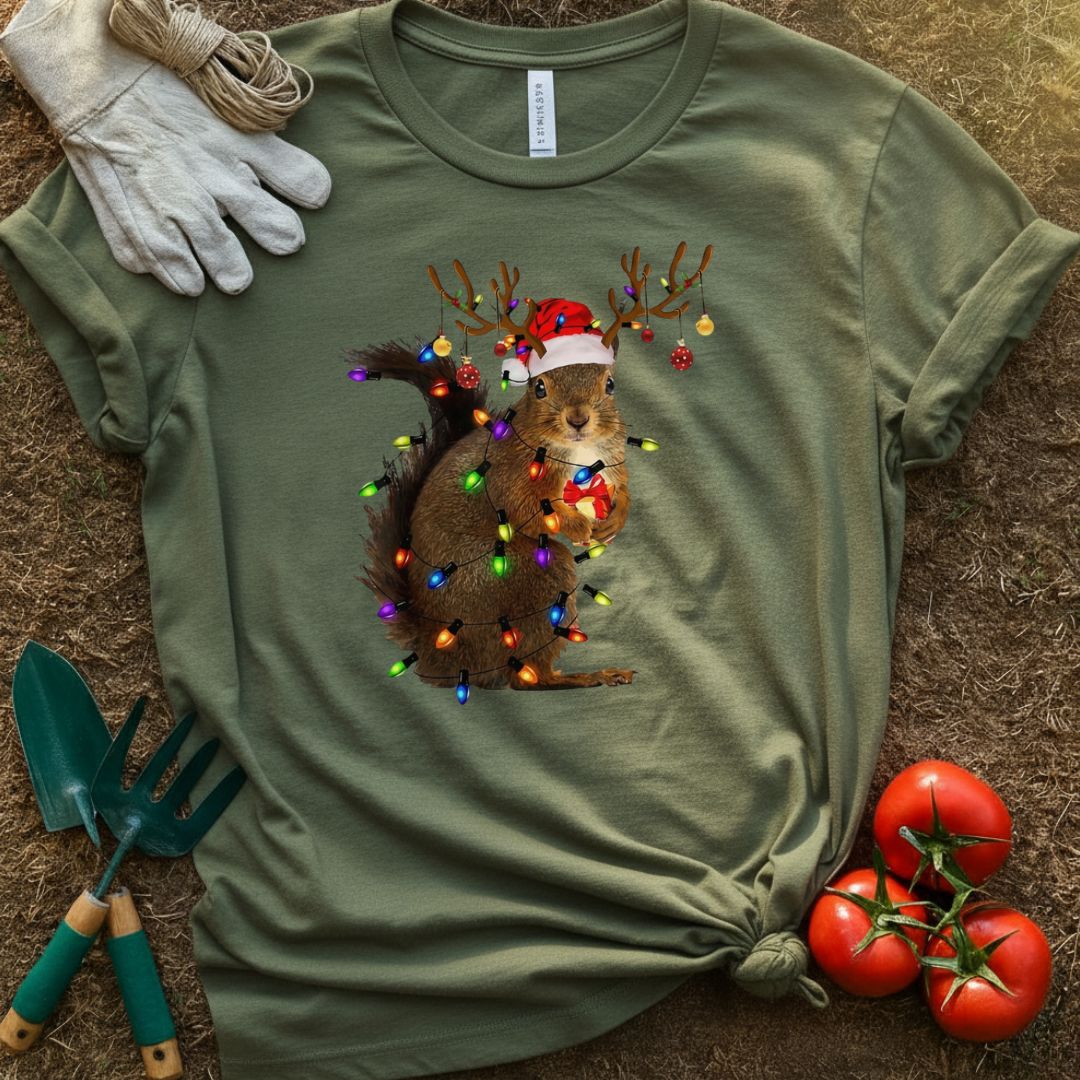 The “Christmas Squirrel” Shirt, T-Shirt for Gardeners & Plant Lovers