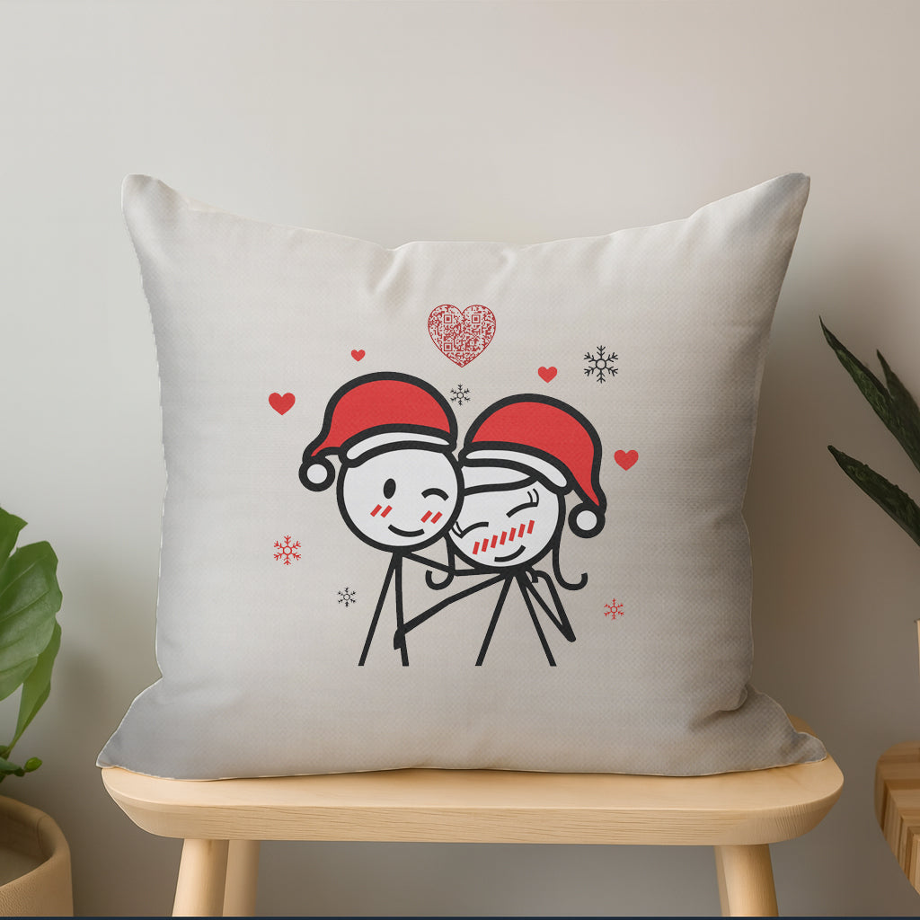 Christmas Love Couple Interactive QR Throw Pillow Heartfelt Edition