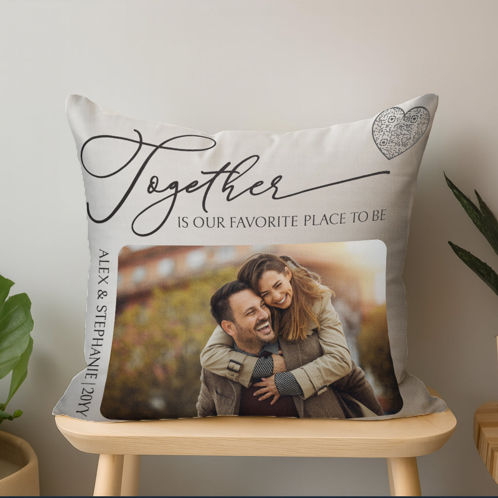 Personalized Photo & Names Pillow Interactive QR Throw Pillow Heartfelt Edition