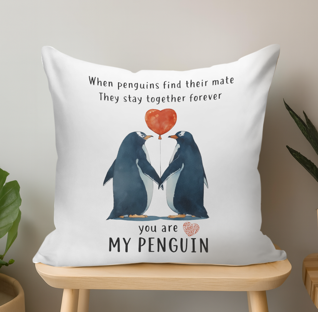 Penguin Love Quote Interactive QR Throw Pillow Heartfelt Edition