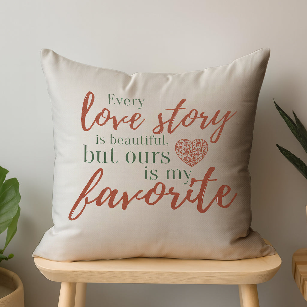 Every Love Story Is Beautiful Interactive QR Throw Pillow Heartfelt Edition