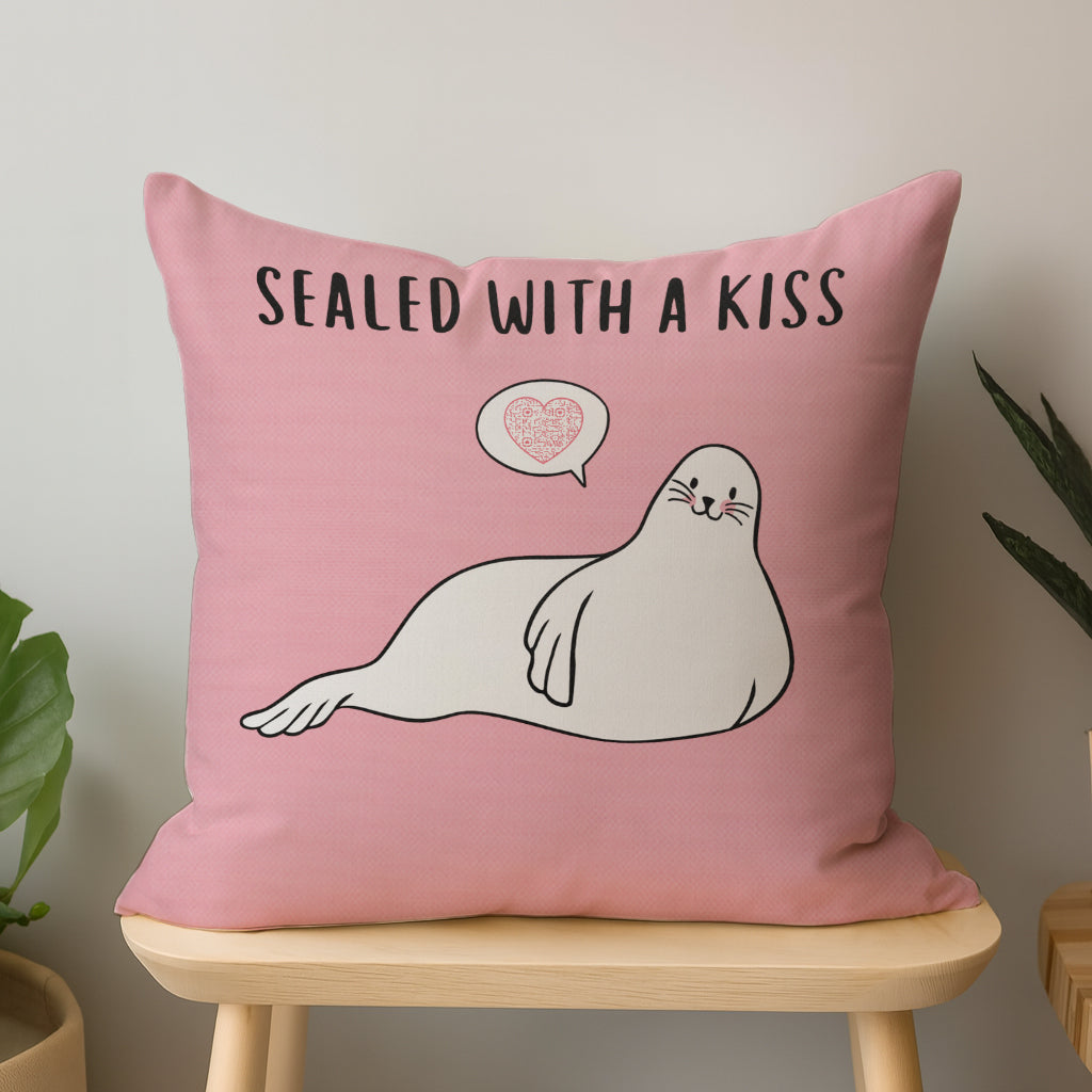 Sealed with a Kiss Interactive QR Throw Pillow Heartfelt Edition