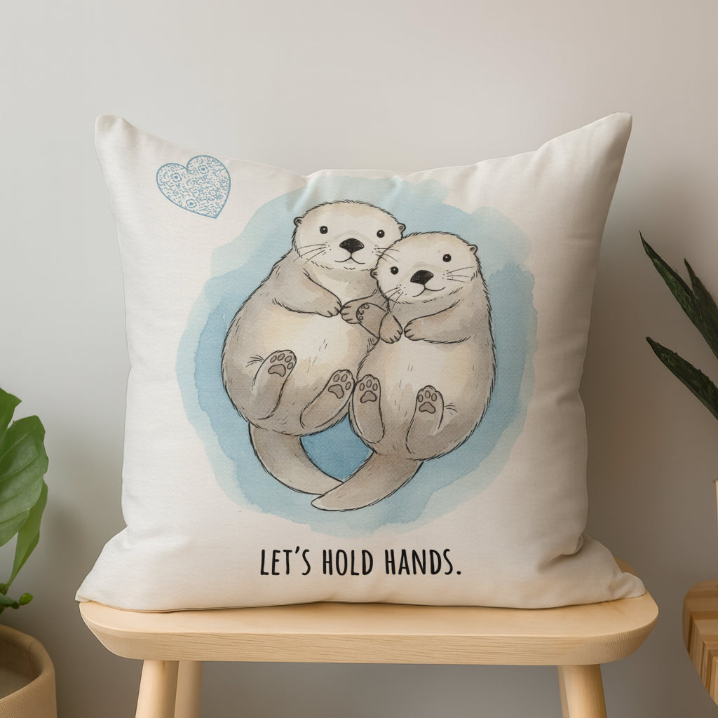 Let’s Hold Hands Interactive QR Throw Pillow Heartfelt Edition