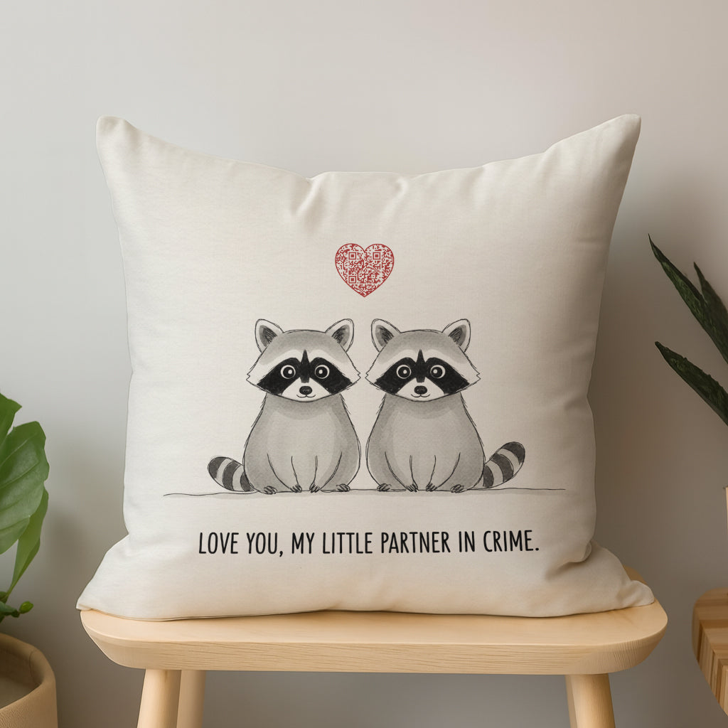 Love You, My Little Partner in Crime Interactive QR Throw Pillow Heartfelt Edition