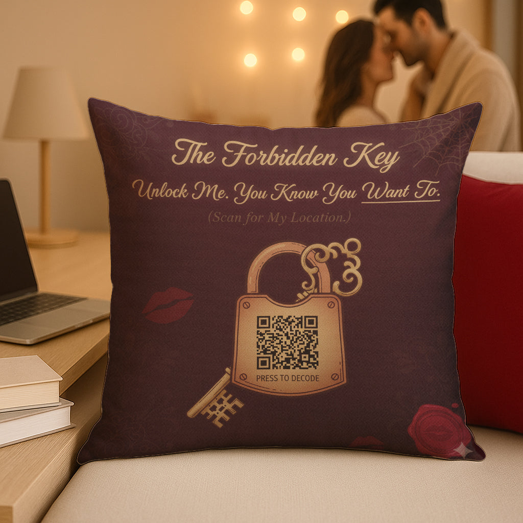 The Forbidden Key Interactive QR Throw Pillow Adventure Edition Gift for Couple