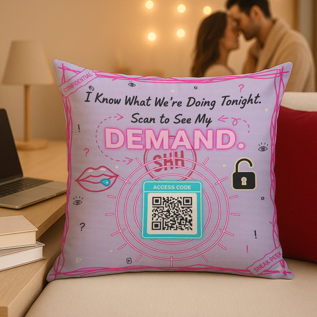 Scan to See My Demand Interactive QR Throw Pillow Adventure Edition