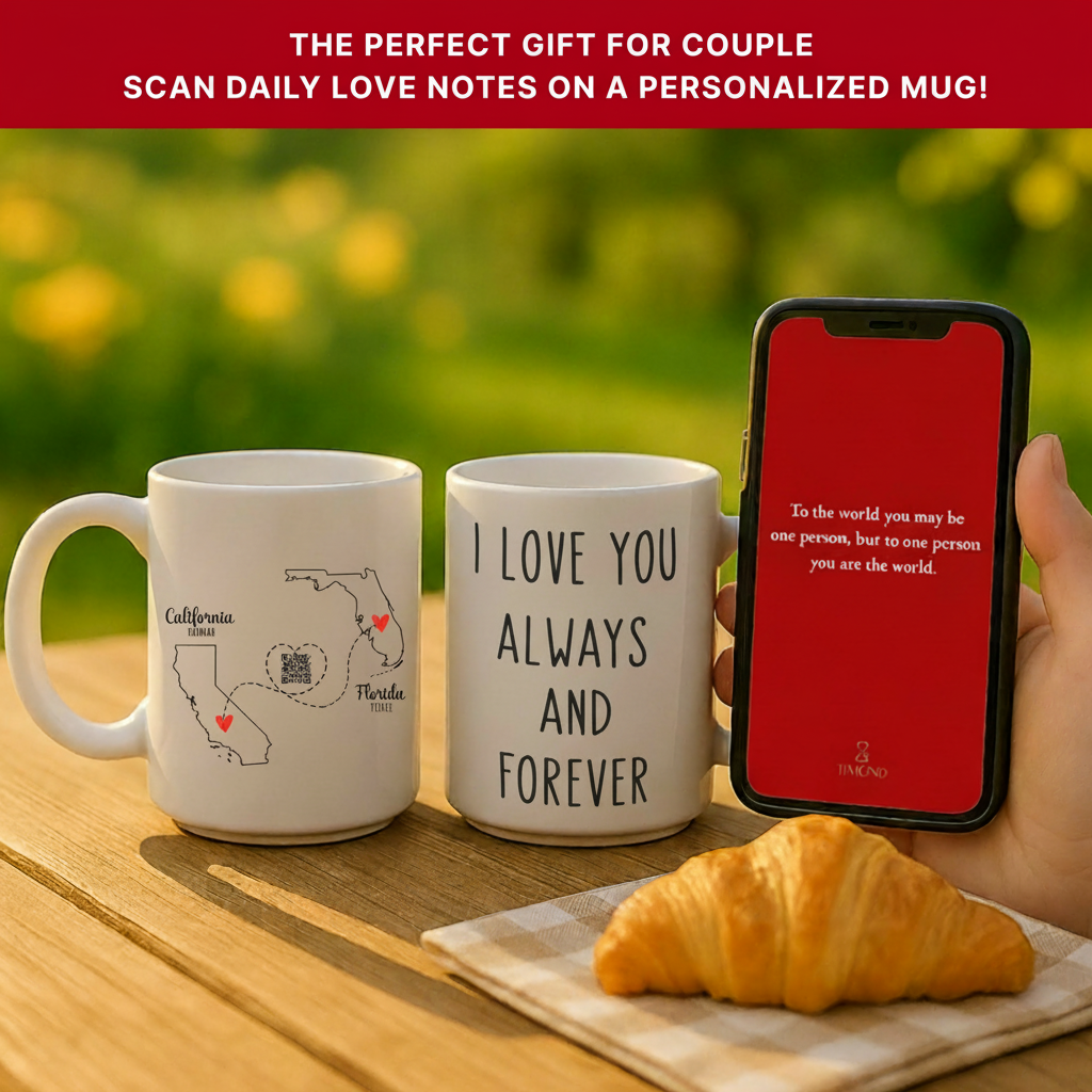 Personalized Names with I Love You Always and Forever Long Distance Couple QR Mug