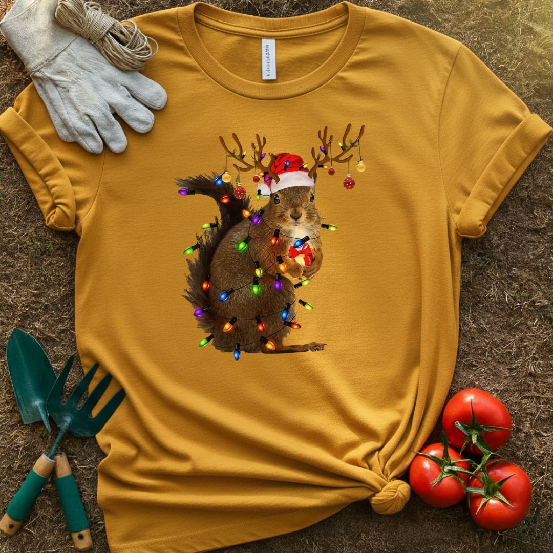 The “Christmas Squirrel” Shirt, T-Shirt for Gardeners & Plant Lovers