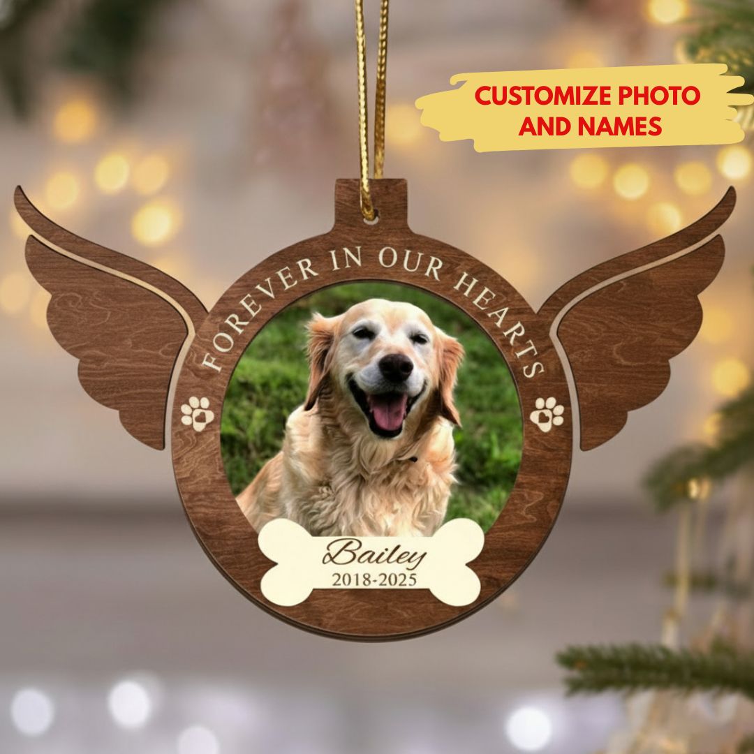 Memorial Angel Wings Ornament for Pet Lovers – Custom Photo Wooden Tribute
