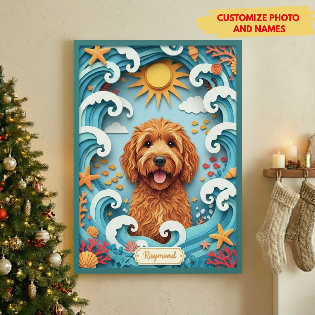 Custom Ocean Waves Pet Canvas - Personalized Beach Theme Dog Memorial Wall Art