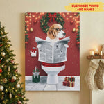 Funny Pet Christmas Canvas - Personalized Dog on Toilet Reading Newspaper Art
