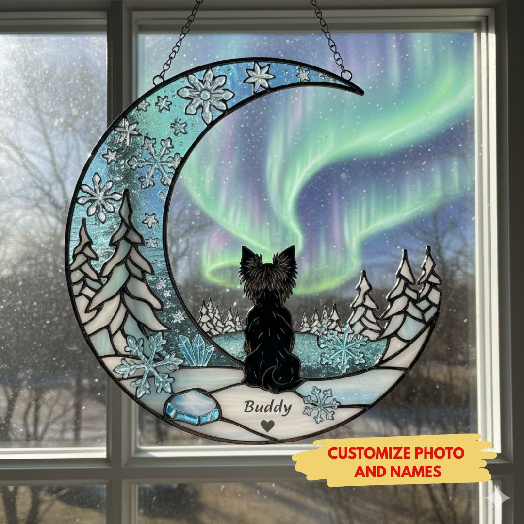 Memorial Crescent Moon Dog Suncatcher for Pet Lovers – Custom Suncatcher