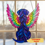 Memorial Angel Wings Dog Suncatcher for Pet Lovers – Custom Photo Stained Glass Tribute