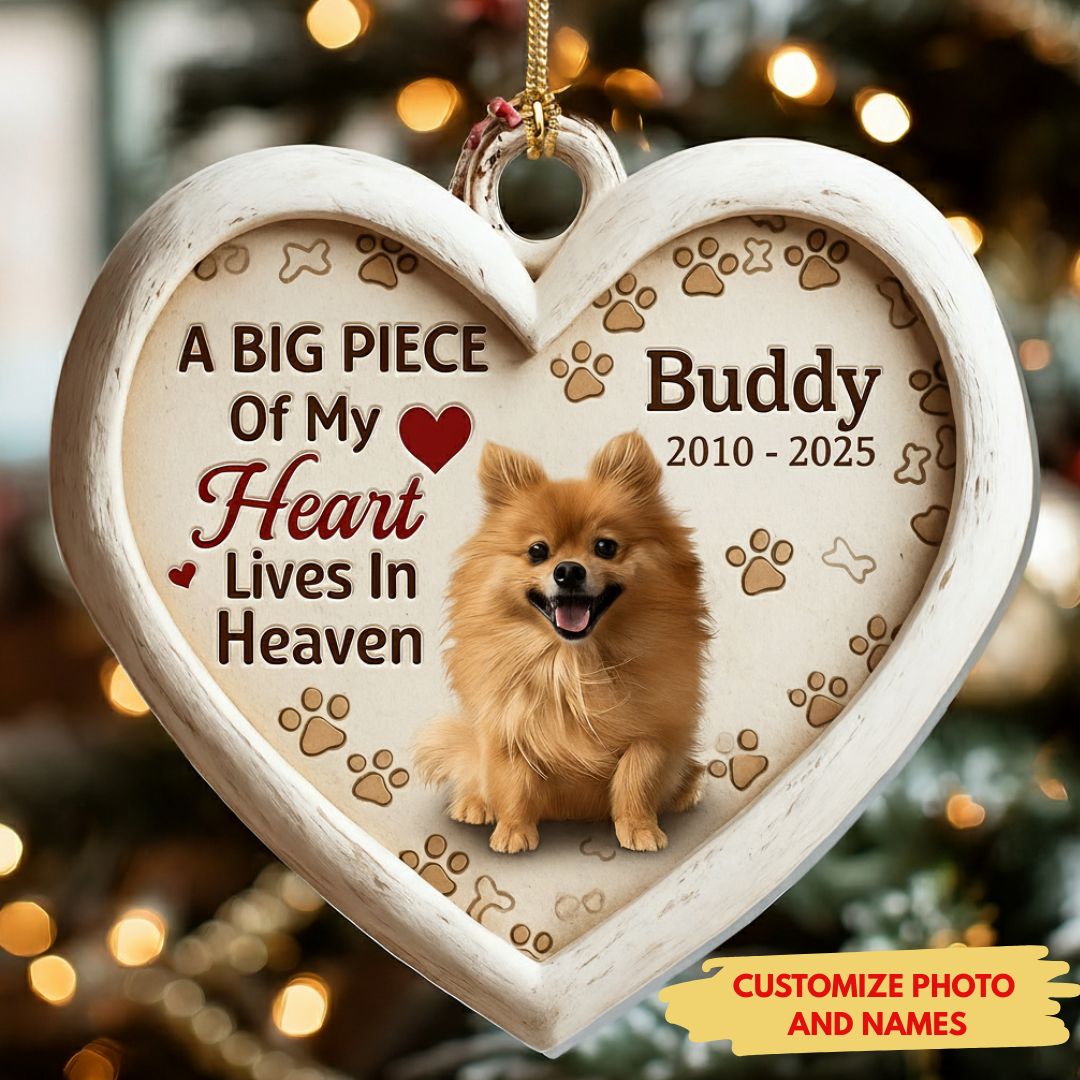 Memorial Heart Paw Ornament for Pet Lovers – Custom Photo Wooden Keepsake