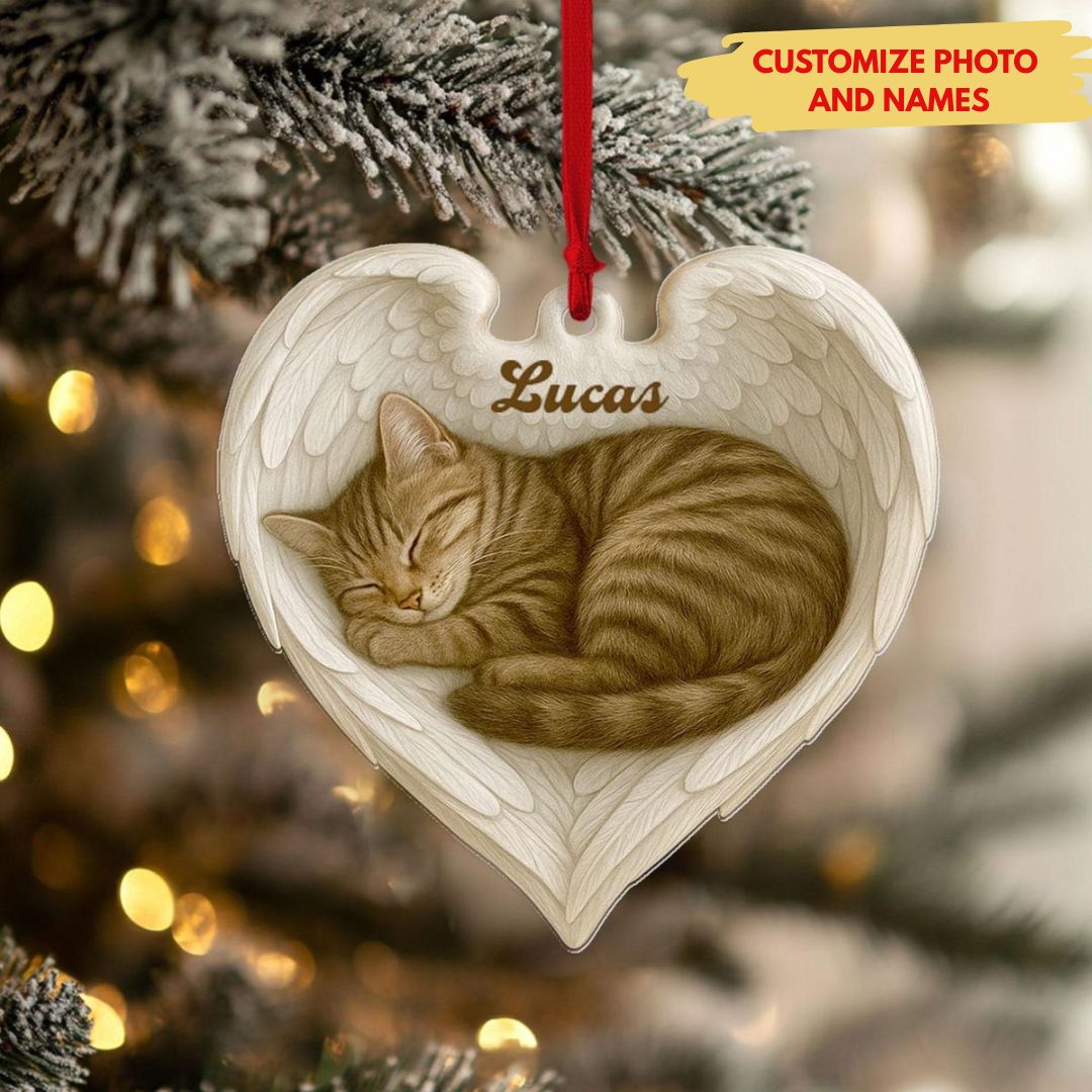 Sleeping Pet Angel Christmas Ornament - Custom Name Remembrance Heart Decor