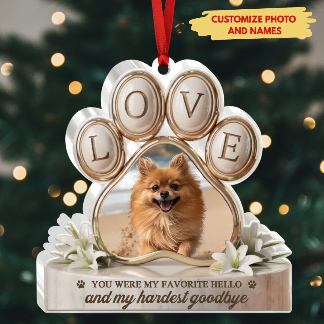 Memorial Love Paw Ornament for Pet Lovers – Custom Photo Acrylic Keepsake