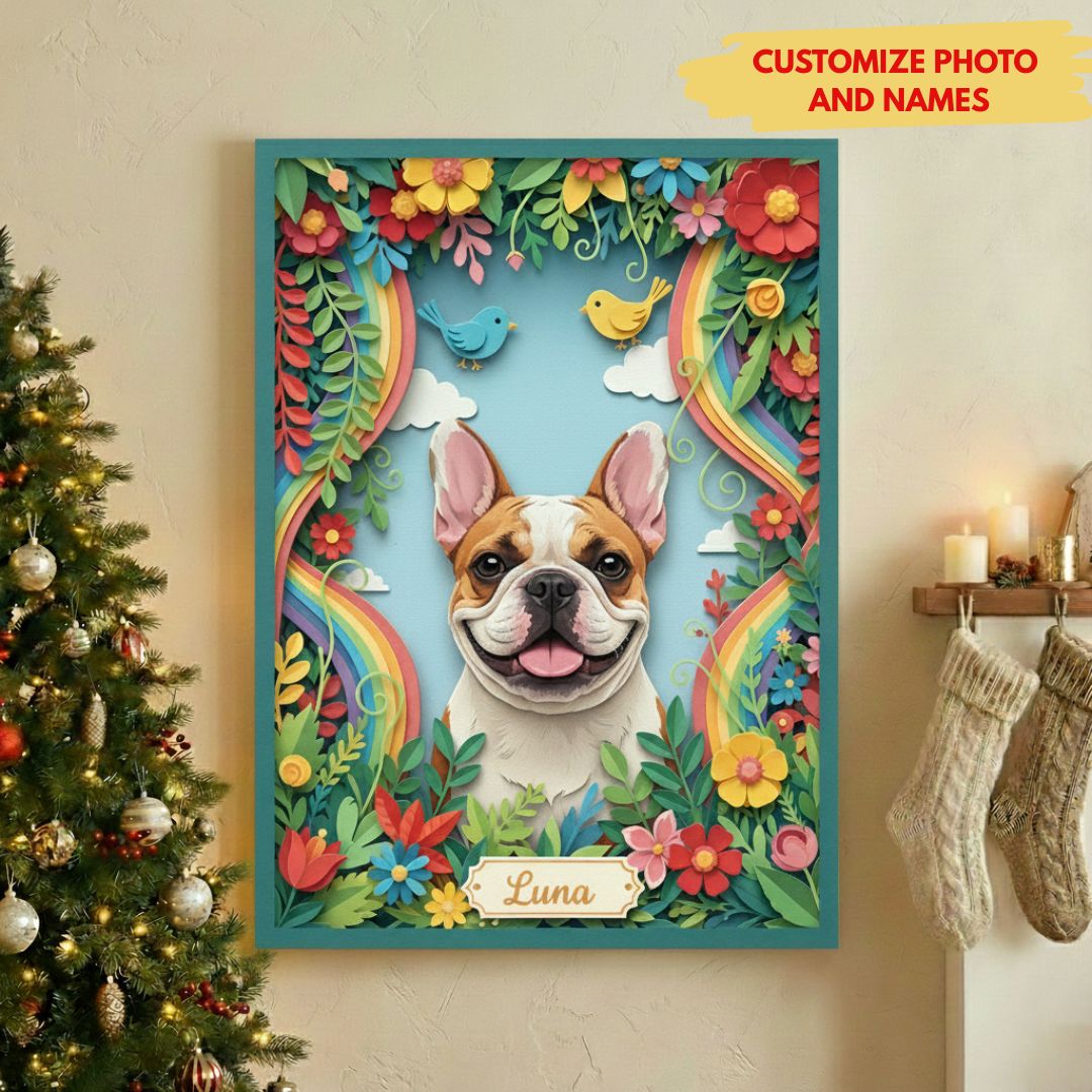 Personalized Pet Loss Keepsake - 3D Paper Cut Floral, Moon, or Holiday Dog Canvas