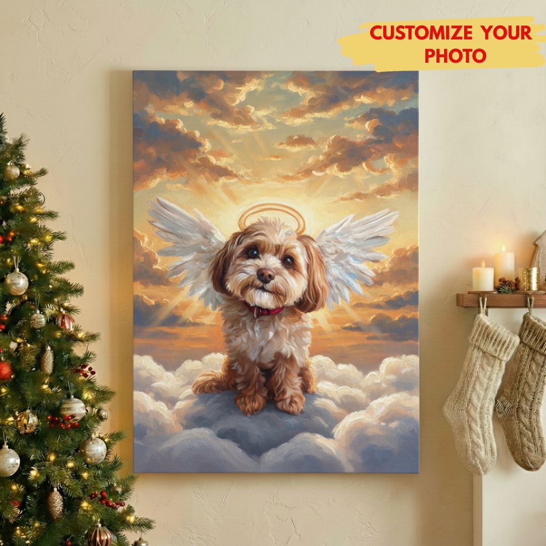 Personalized Pet Angel Portrait Canvas - Heaven Clouds & Angel Wings Keepsake