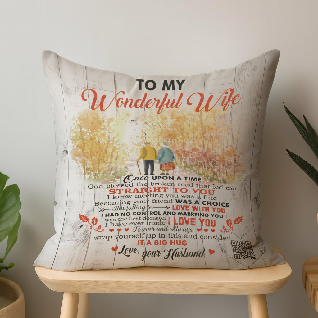 To My Wonderful Wife Interactive QR Throw Pillow Heartfelt Edition