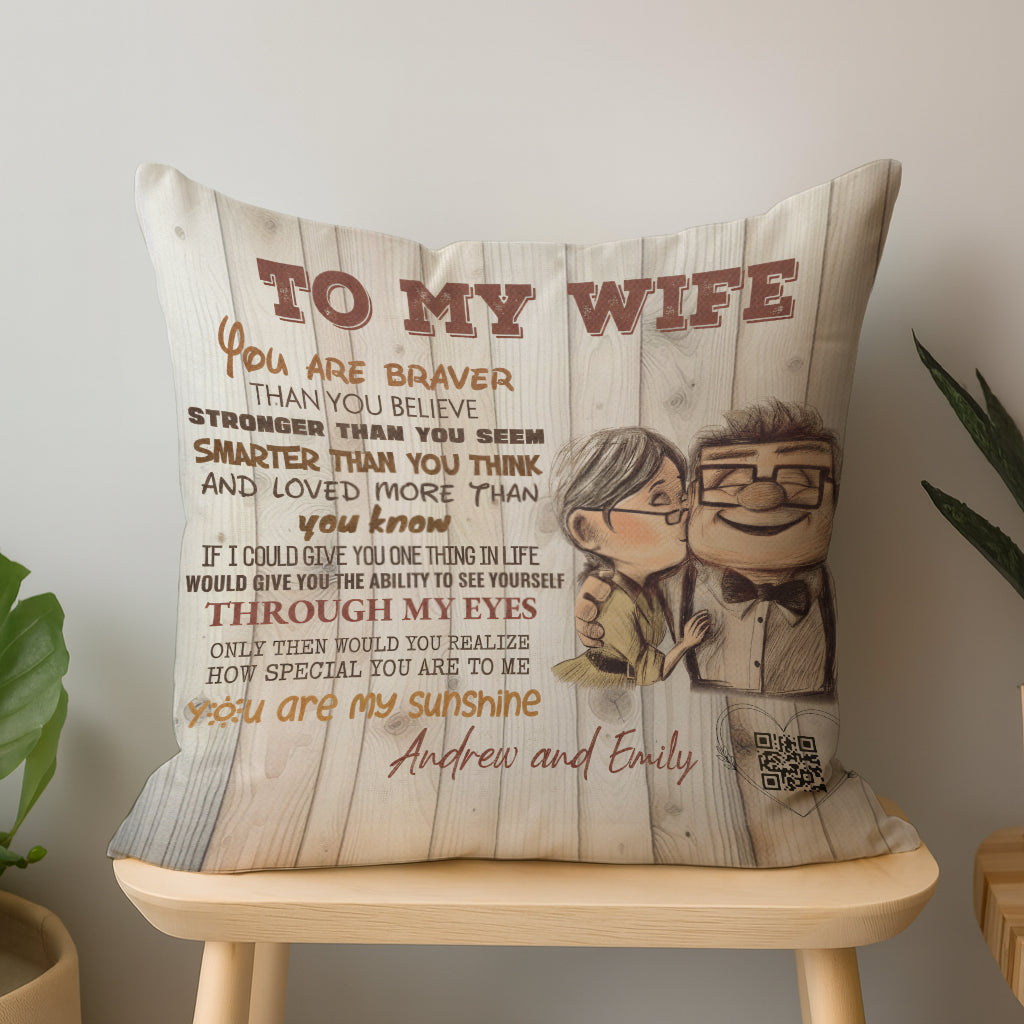 Personalized To My Wife You Are My Sunshine Interactive QR Throw Pillow Heartfelt Edition